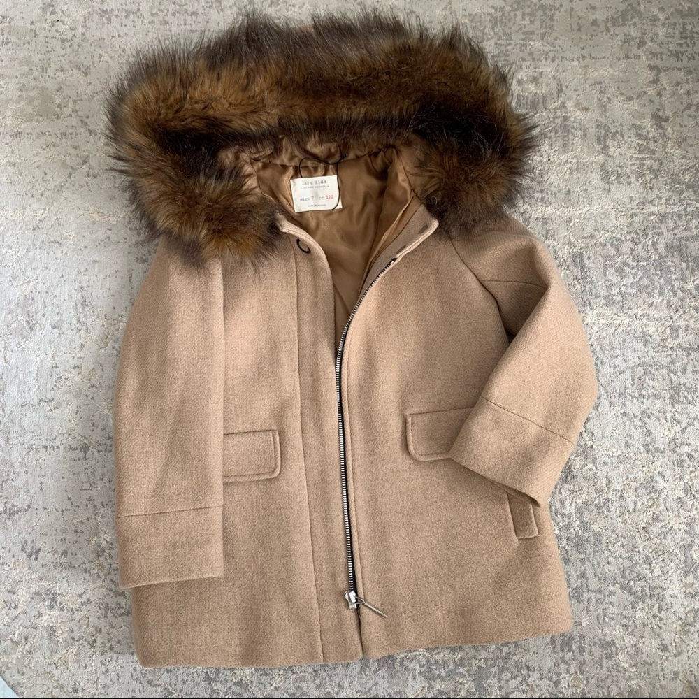 Zara - Wool blend Hooded Coat - Size 7